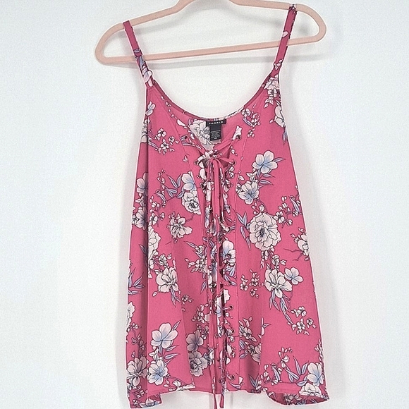 💜 2/$36 💜Torrid Hot Pink Sophie Georgette Lace-up Swing Cami - Picture 8 of 12